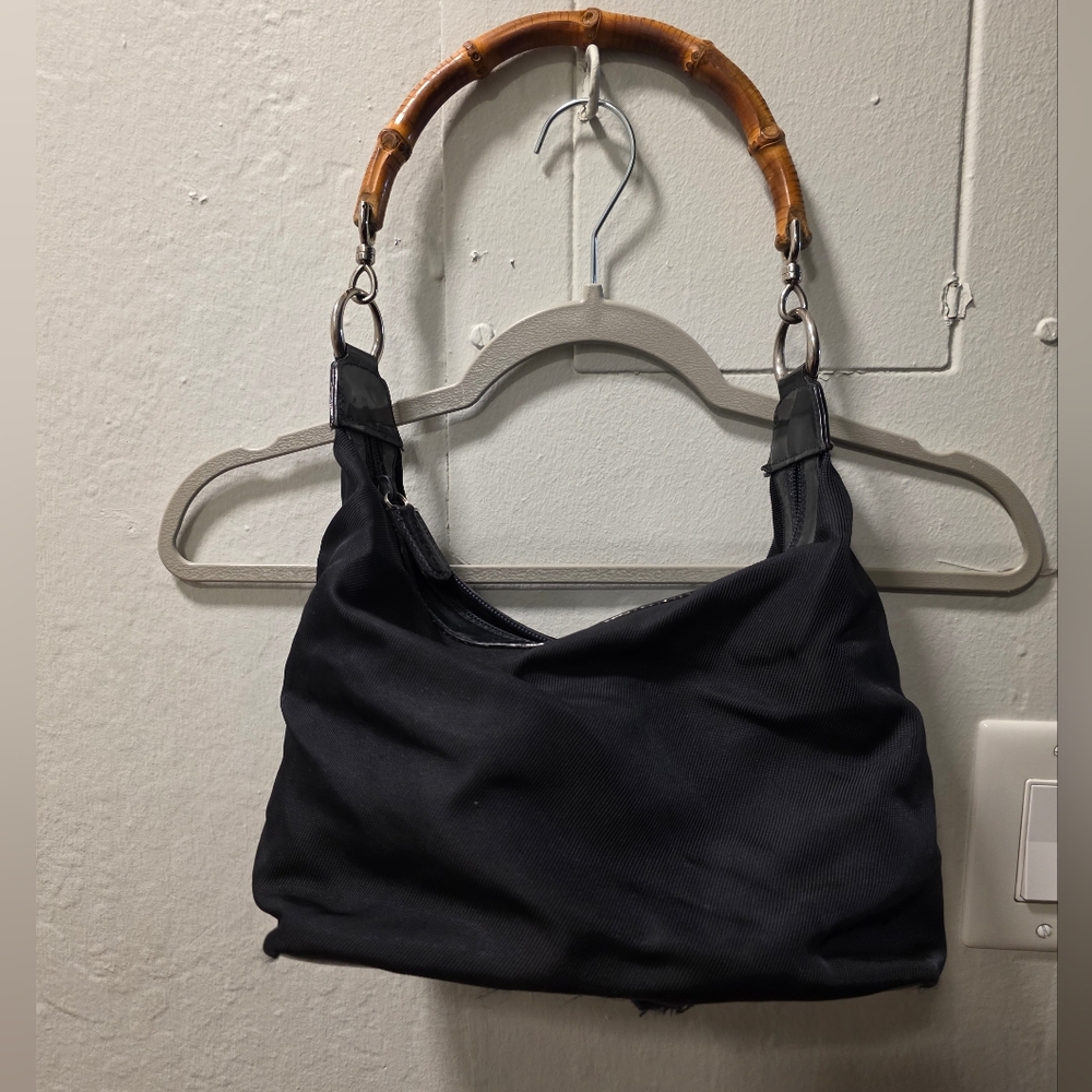 GUCCI Elegant Dark Blue Bamboo Handle Women's Bag Vintage